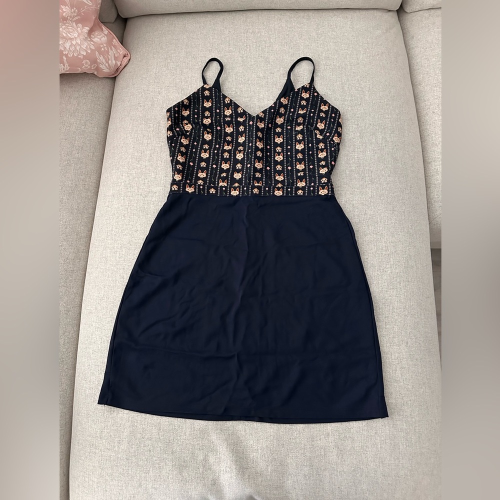 Fox Detail Navy Blue Dress Size M